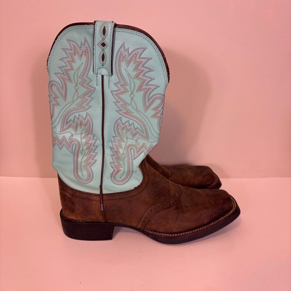 Justin Boots Teal & Brown Leather Ladies Western Boots 7.5